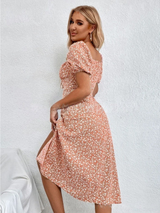 French-Style Floral Slip Dress - Women's Backless Sleeveless Slim-Fit Summer Midi Dress With Side Slit And Adjustable Suspender Straps
