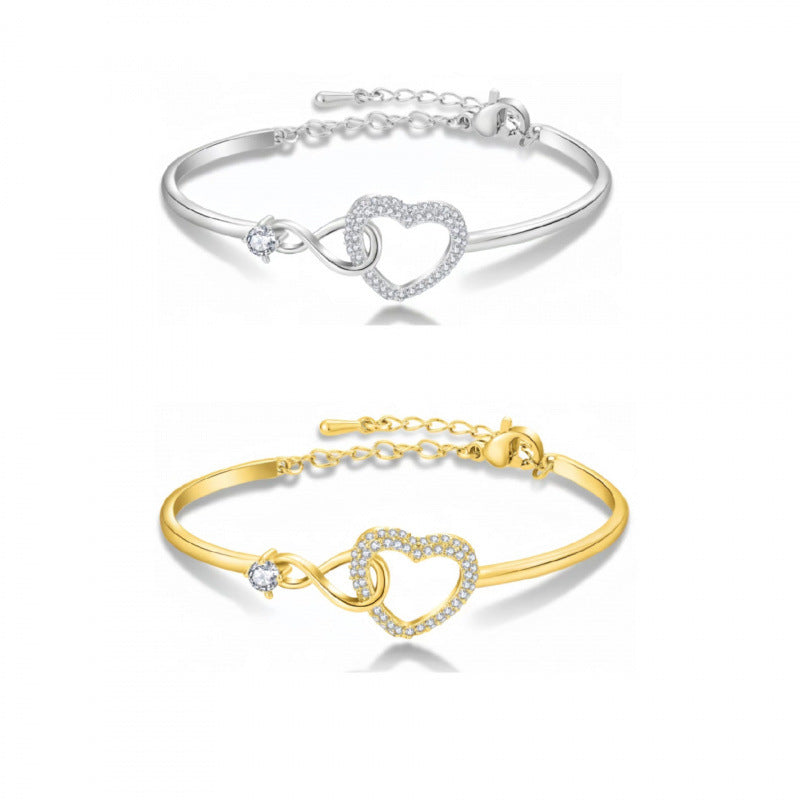 Hollowed-out Diamond-studded Heart Bracelet, Infinity Heart Bangle