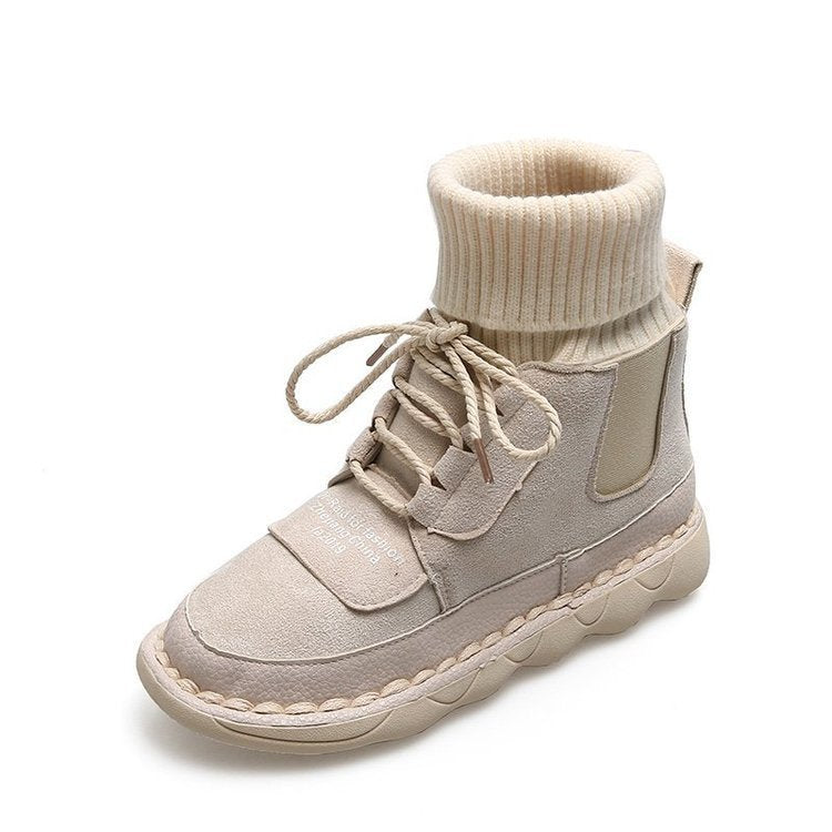 Martin Boots Women's Thick-soled Flying Knitting Yarn Mouth Shoes