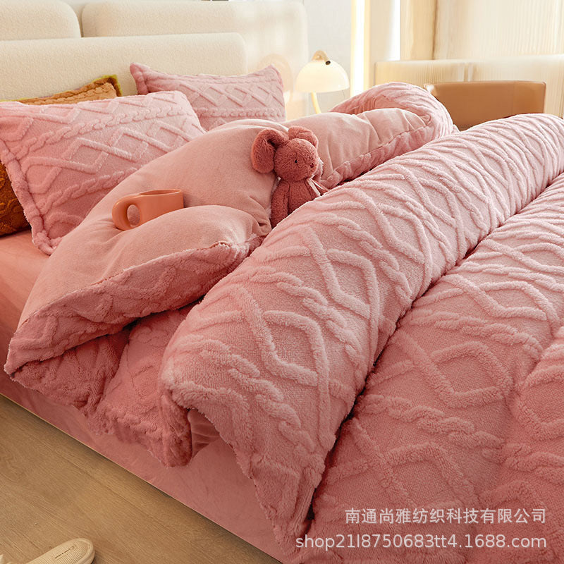 Four-piece Taffeta Milk Velvet Solid Color Autumn And Winter Bed Sheet Fitted Sheet Three-piece Soft Skin-friendly Warm Thickened Bedspread