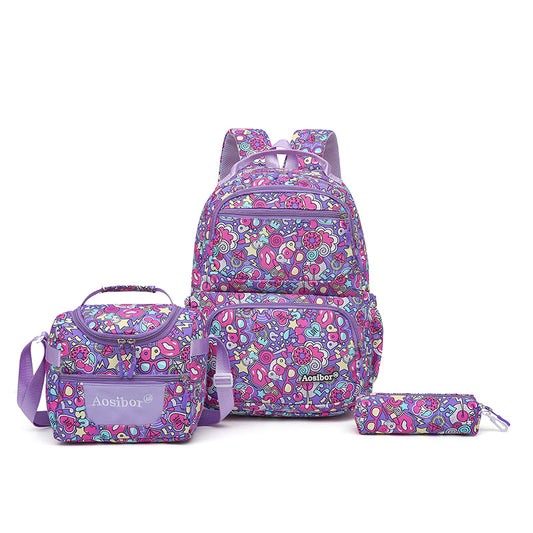 New Cross-border Color Three-in-one Shoulder Bag, Versatile Student School Bag, Large Capacity Insulated Lunch Bag, Pencil Bag