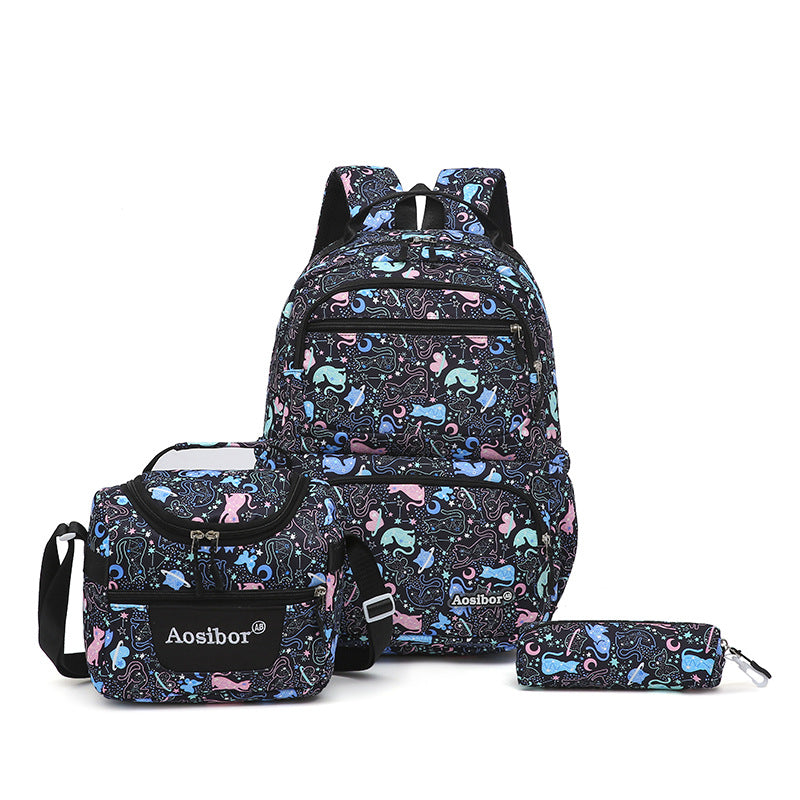 New Cross-border Color Three-in-one Shoulder Bag, Versatile Student School Bag, Large Capacity Insulated Lunch Bag, Pencil Bag
