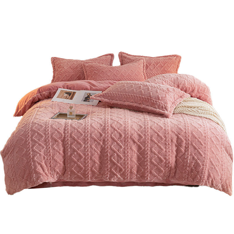 Four-piece Taffeta Milk Velvet Solid Color Autumn And Winter Bed Sheet Fitted Sheet Three-piece Soft Skin-friendly Warm Thickened Bedspread